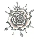 A steampunk-inspired mechanical rose with intricate gears and cogs intertwined with the petals tattoo design idea