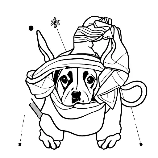 create a dog skiing while holding a purse and wearing a scarf tattoo design idea
