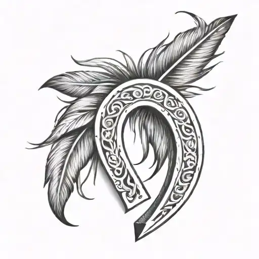 horseshoe with feathers tattoo design idea