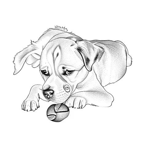 a dog playing with a ball tattoo design idea