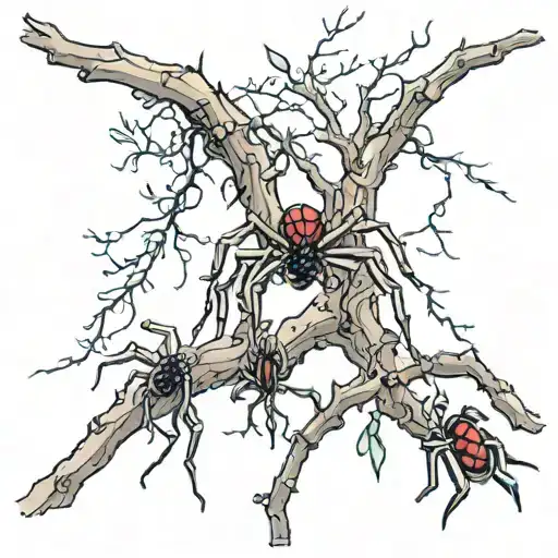 spiders in a tree branch tattoo design idea