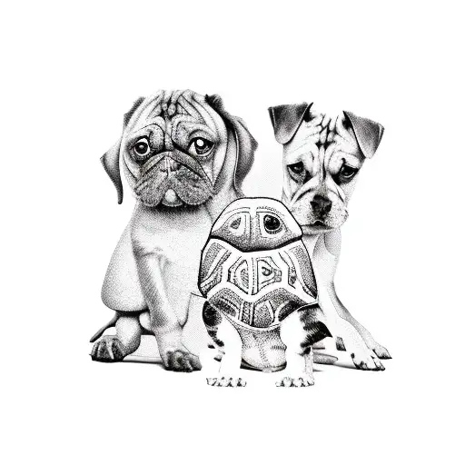 3 dogs and 3 turtles  tattoo design idea
