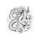 dragon with roses tattoo design idea