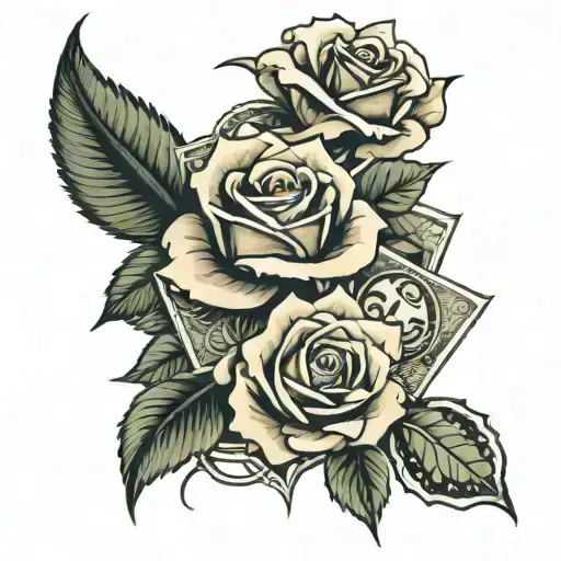 roses and dollars tattoo design idea
