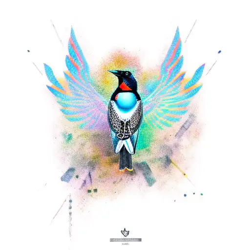 a magpie which its wings are color palettes tattoo design idea