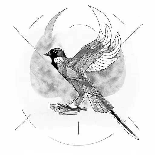 a magpie which its wings are color palettes tattoo design idea