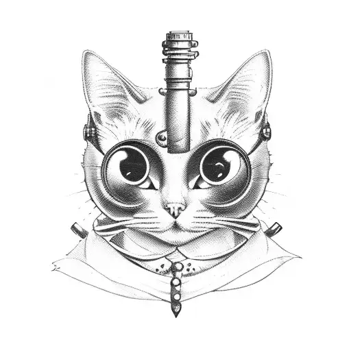 steampunk cat tattoo design idea