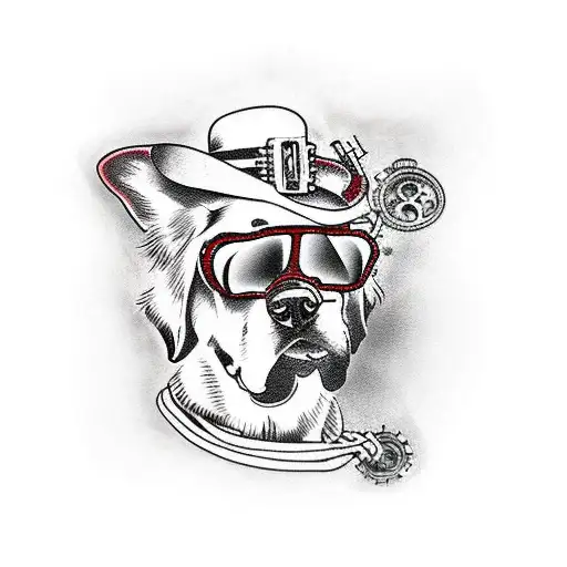 steampunk dog tattoo design idea