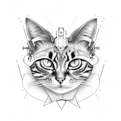 steampunk cat tattoo design idea