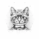 steampunk cat tattoo design idea