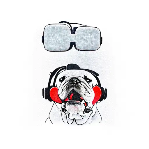 A bulldog wearing a virtual reality headset tattoo design idea