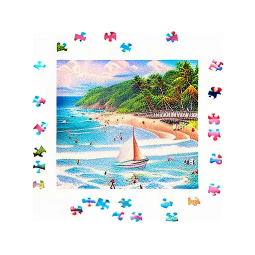 A jigsaw puzzle peice with an beach scene on it  tattoo design idea
