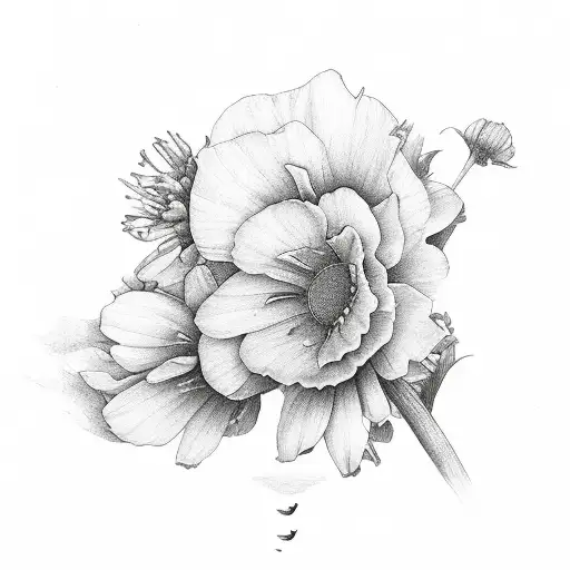 birth flower January, March, April, June, August, October, december tattoo design idea