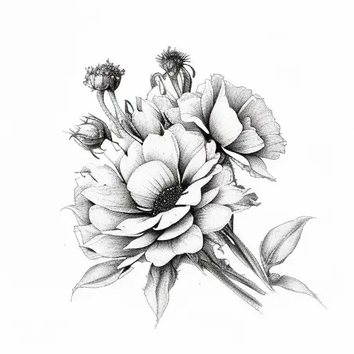 birth flower bouquet January, March, April, June, August, October, december tattoo design idea