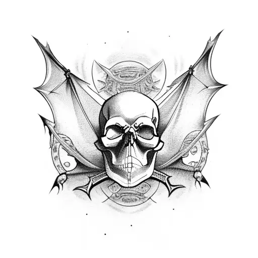 skull and bats tattoo design idea