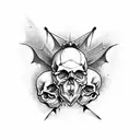 skull and bats tattoo design idea
