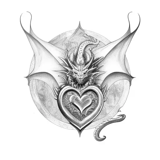 Dragon holding a heart tattoo design idea