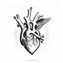 Human heart with engine pistons and wings coming out on both sides and Names Cloé and Alex  tattoo design idea