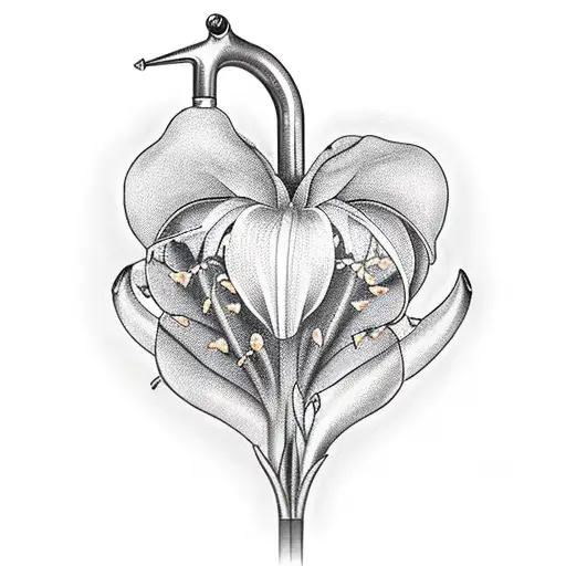 a heart made out of a fishing pole and the other side a lily of the valley flowe tattoo design idea