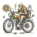monk whit ficed gear bike and thc structure like 420 vibes tattoo design idea