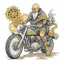 monk whit ficed gear bike and thc structure like 420 vibes tattoo design idea