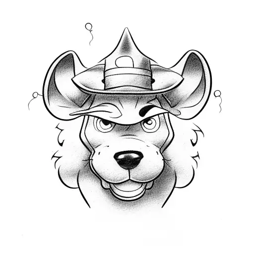 A portrait of Scooby-Doo wearing a detective hat tattoo design idea