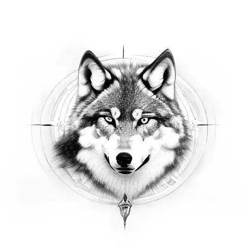 a big cross that transforms into a wolf head tattoo design idea