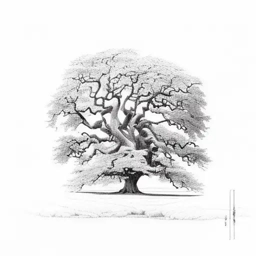huge oak tree tattoo design idea