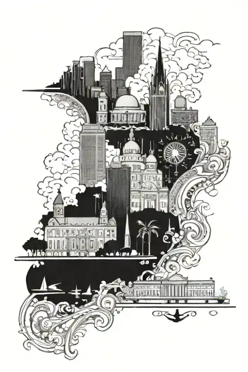 New Orleans skyline with Dallas skyline   tattoo design idea
