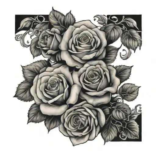 A detailed portrait of each of the names Logan, Tristan, Hunter, and Carter intertwined with elegant rose vines tattoo design idea