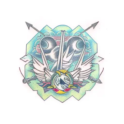 twin columns gemini tattoo design idea