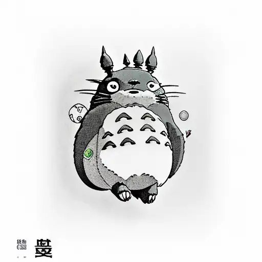 Develop a tattoo design in the Asian style that captures the essence and endearment of Studio Ghibli's character, Totoro tattoo design idea