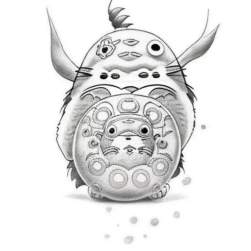 Develop a tattoo design in the Asian style that captures the essence and endearment of Studio Ghibli's character, Totoro tattoo design idea