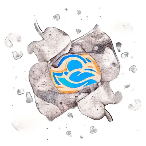 waves with fallen 4 leaf clovers with text that's says "good luck" with a lot of earthly backgrounds  tattoo design idea