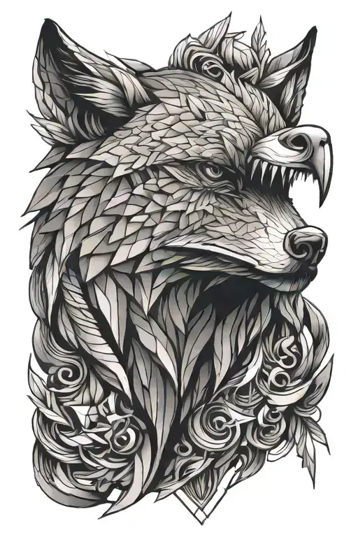 wolf eagle smoke tattoo design idea