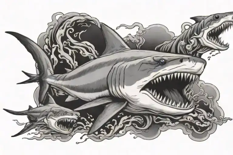 tiger shark swimming tattoo design idea