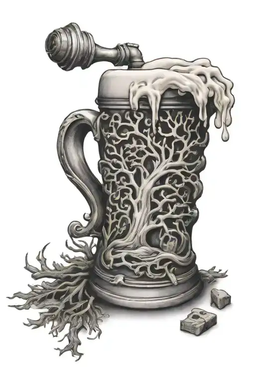 tree Anker beer mug overflowing piston  tattoo design idea