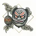 daruma with hexagon fram tattoo design idea