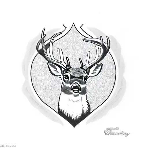 deer buck with name "Milly" in antlers tattoo design idea
