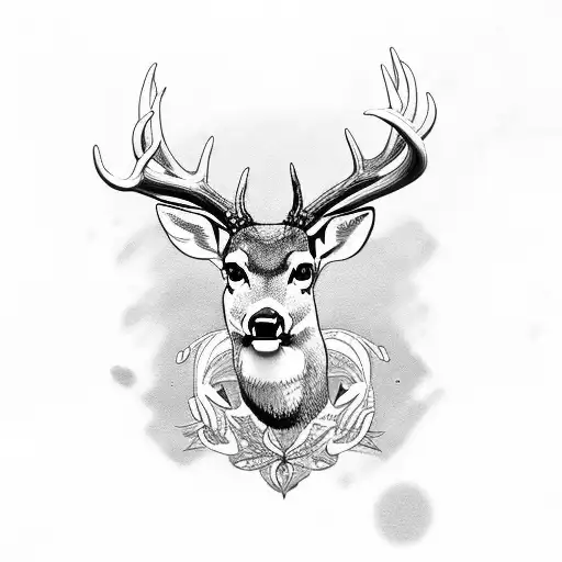 deer buck with Milly in antlers tattoo design idea