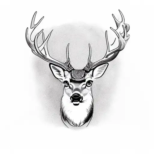 deer buck with Milly in antlers tattoo design idea