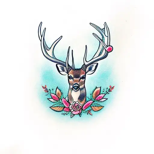 deer buck with name "Milly" in antlers tattoo design idea