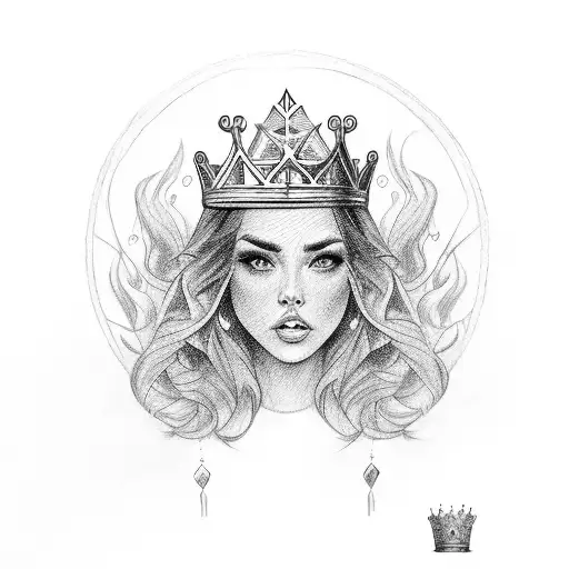 a brunette queen with a Stella star and Arthur's king's crown tattoo design idea