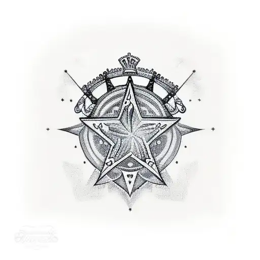 a brunette Spanish queen with a Stella star and Arthur's king's crown tattoo design idea