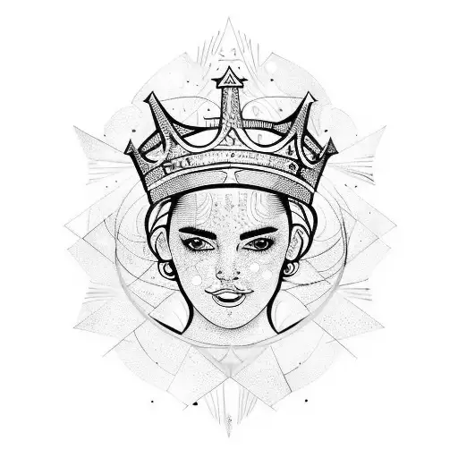 a brunette Spanish queen with a Stella star and Arthur's king's crown tattoo design idea