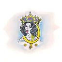 a brunette Spanish queen with a Stella star and Arthur's king's crown tattoo design idea