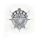 a brunette Spanish queen with a Stella star and Arthur's king's crown tattoo design idea