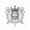a brunette Spanish queen with a Stella star and Arthur's king's crown tattoo design idea