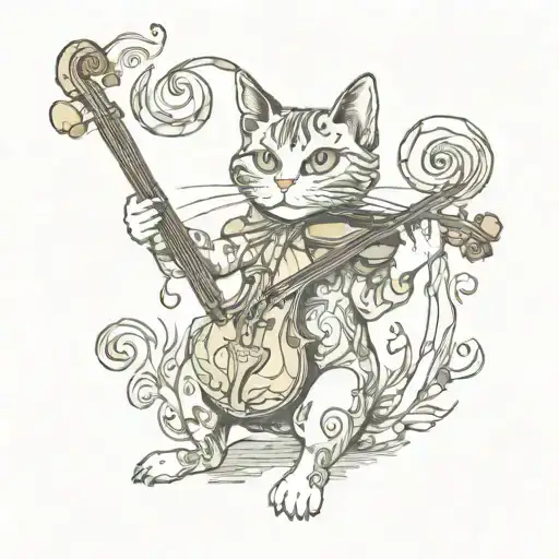 psychedelic cat that plays the violin  tattoo design idea