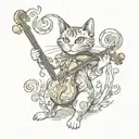psychedelic cat that plays the violin  tattoo design idea